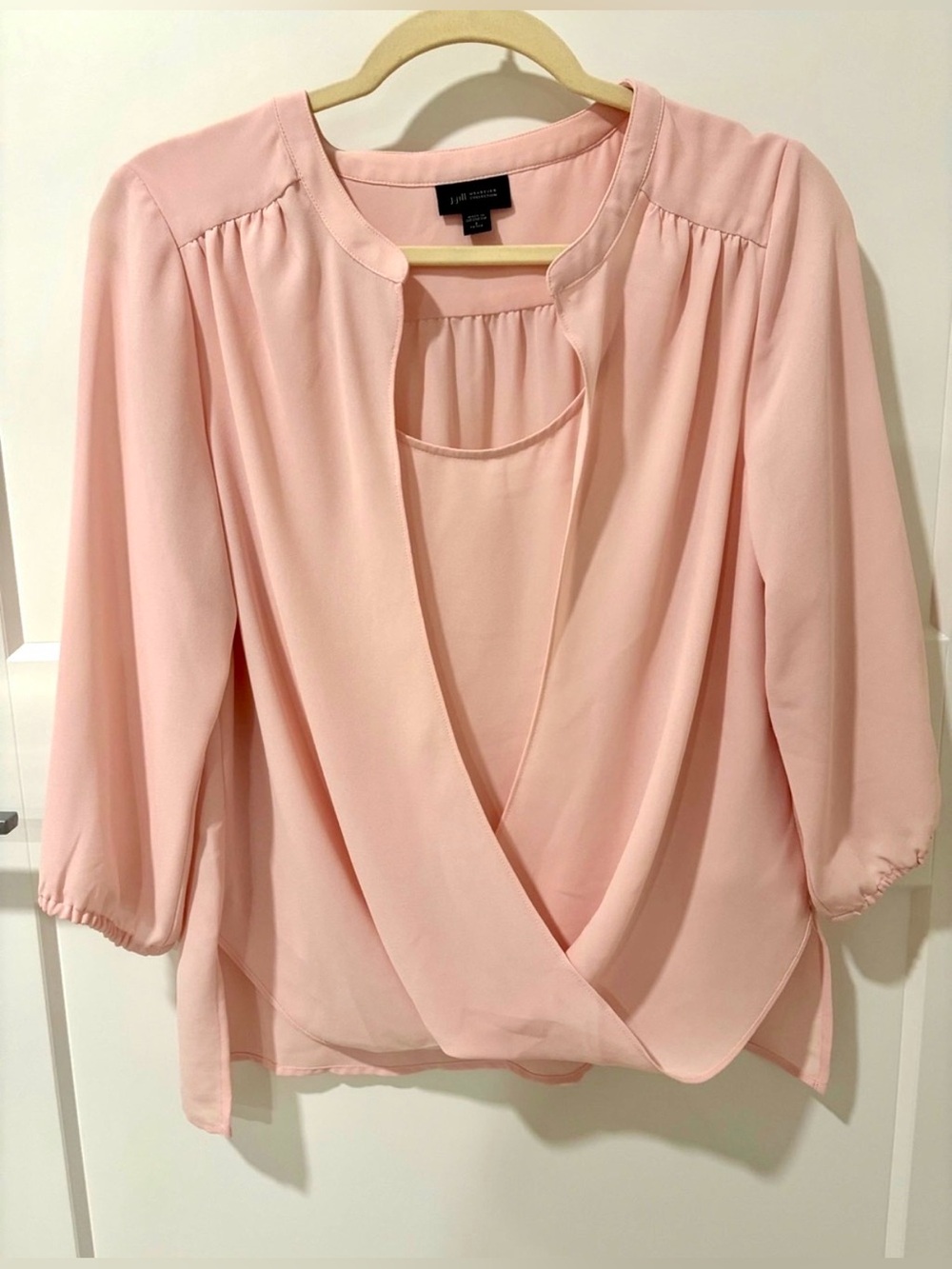J. Jill Wearever Pink Faux Wrap Blouse 3/4 Sleeve Size Small Petite